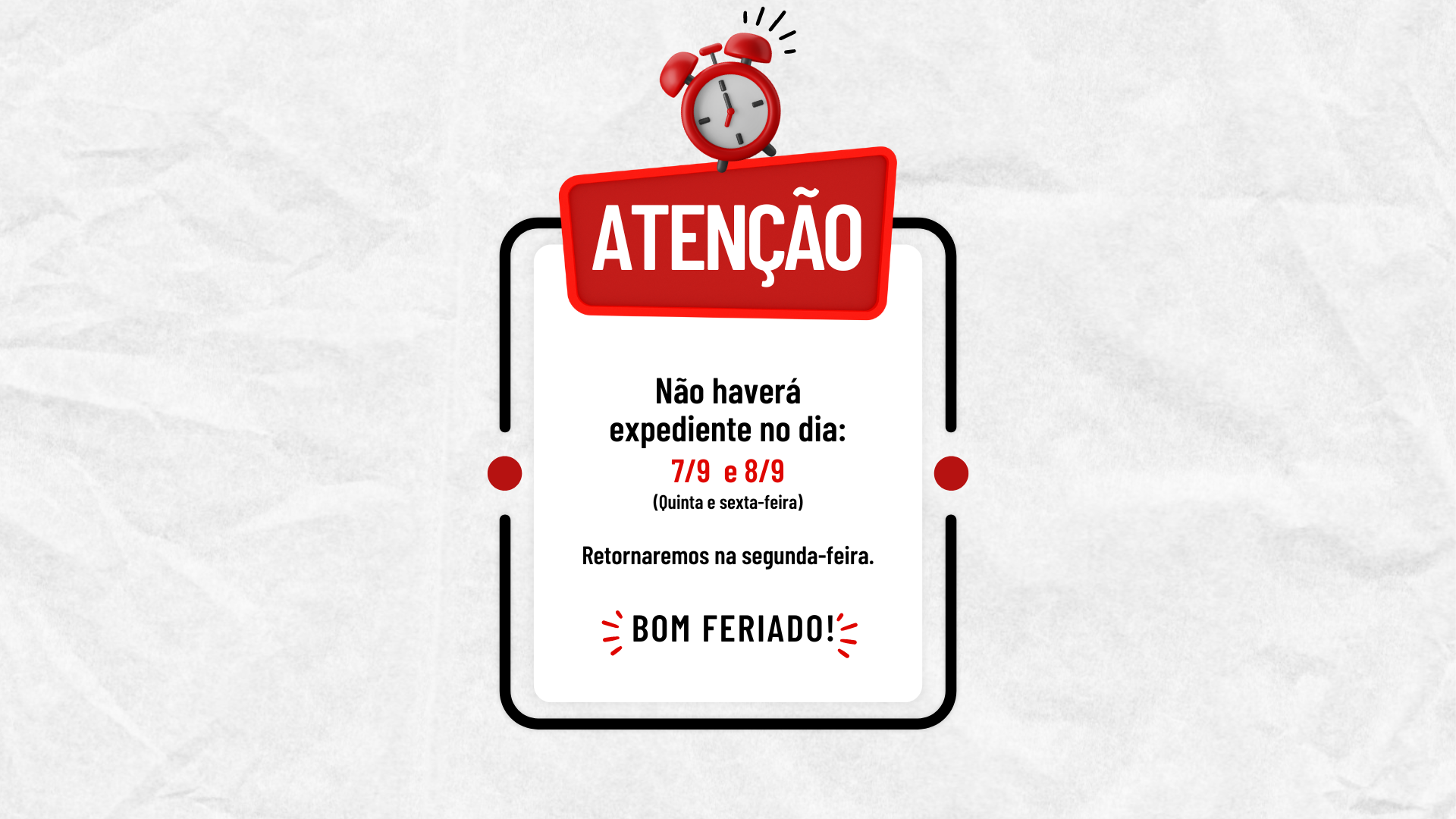 AVISO: Não haverá expediente na Sexta-Feira 